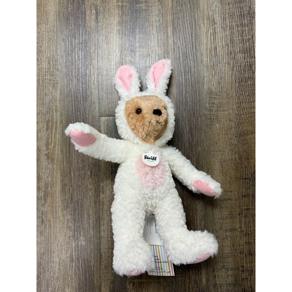 Steiff Teddy Bear in Easter Bunny Costume White Brown Hase Plush 114052 Tag - Picture 10 of 11